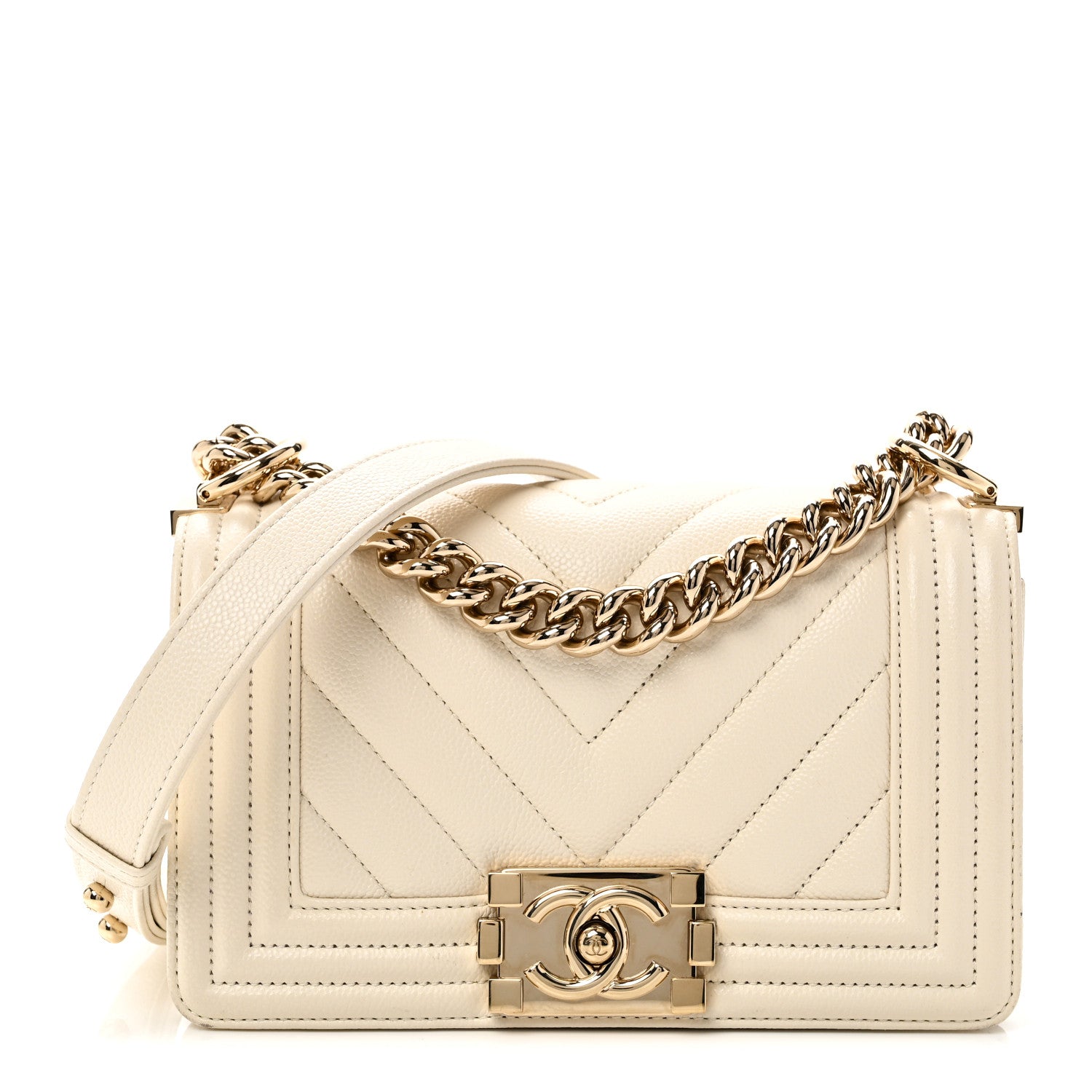 Chanel Caviar Chevron Quilted Small Boy Flap White 8 of 11