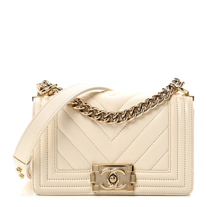 Chanel Caviar Chevron Quilted Small Boy Flap White 8 of 11