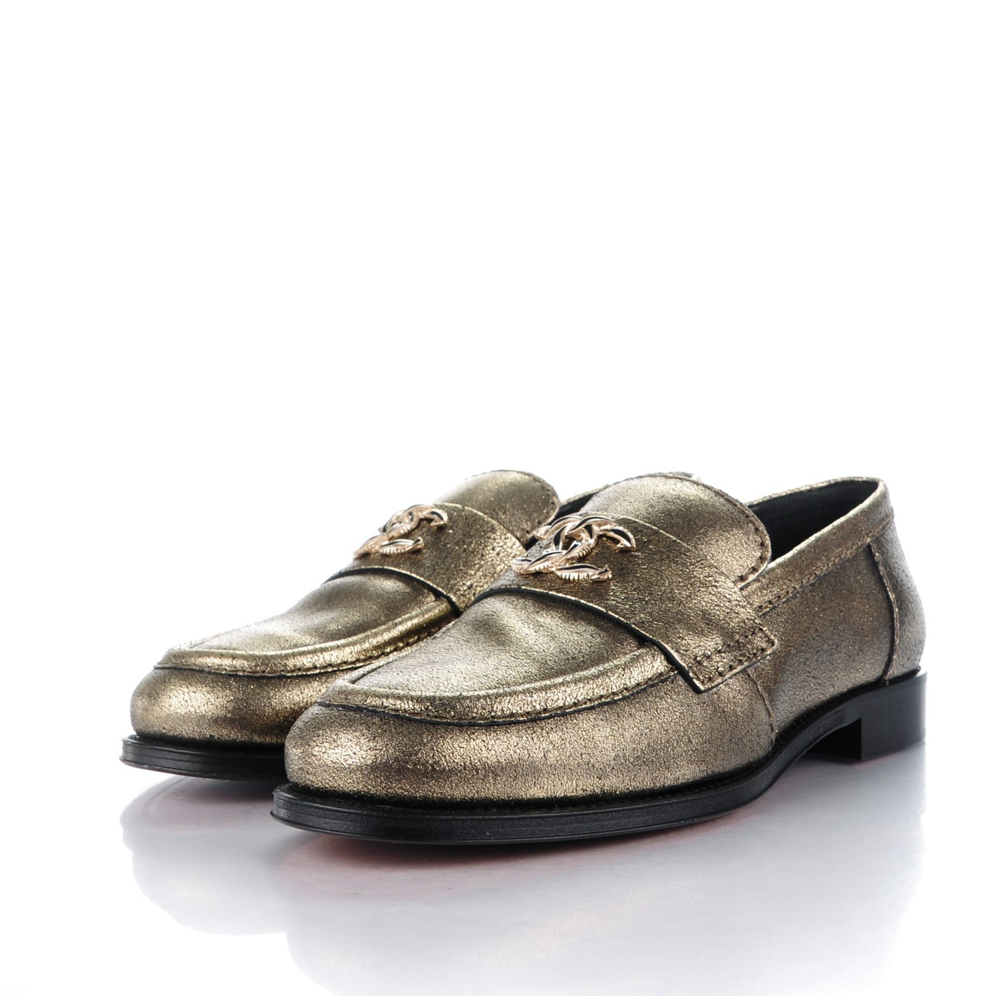 Metallic Calfskin Fantasy Loafers 35 Gold