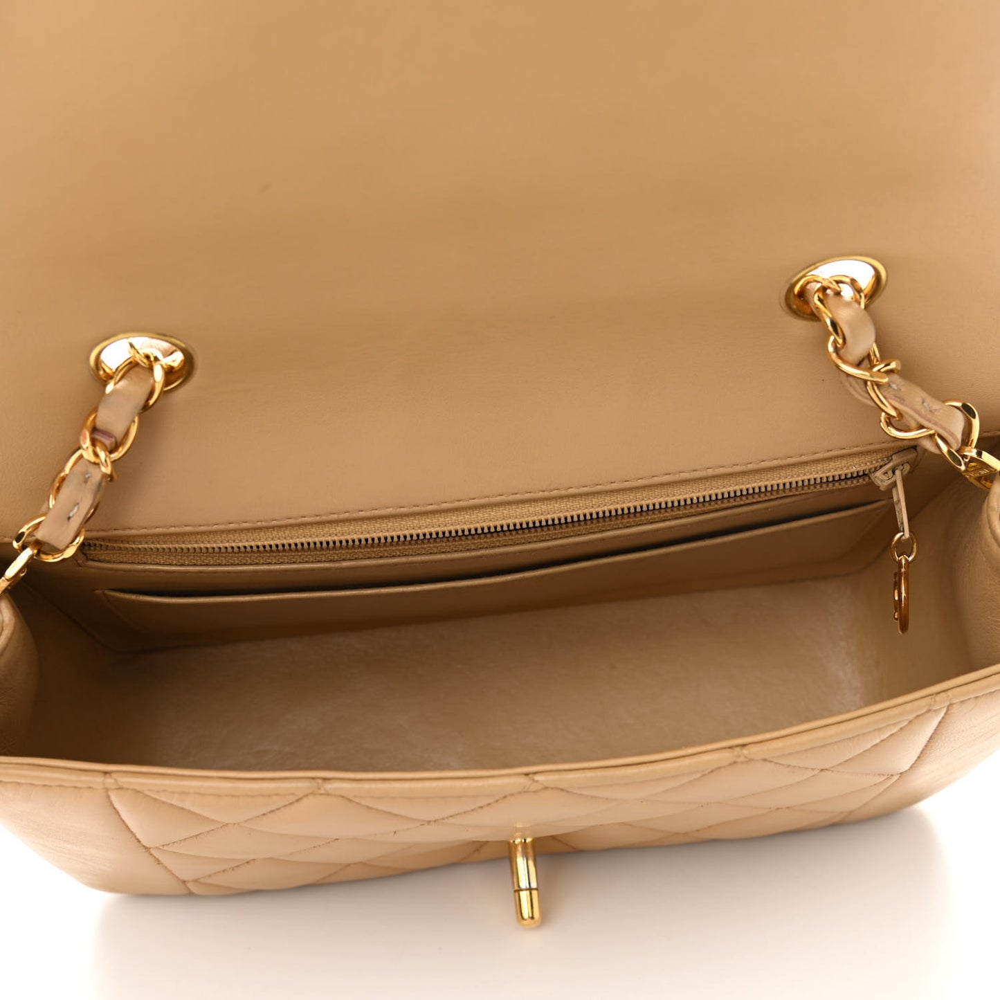 Lambskin Quilted Small Single Flap Beige