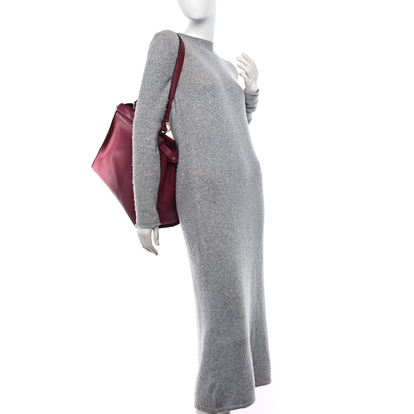 Vitello Seta Alacantara Large Peekaboo Iconic Satchel Black Cherry Fumo