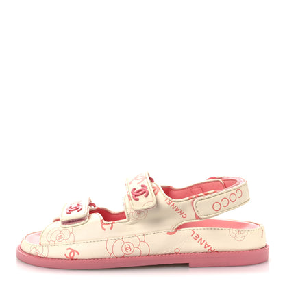Chanel Lambskin Printed CC Velcro Dad Sandals 37 White Pink 1 of 20