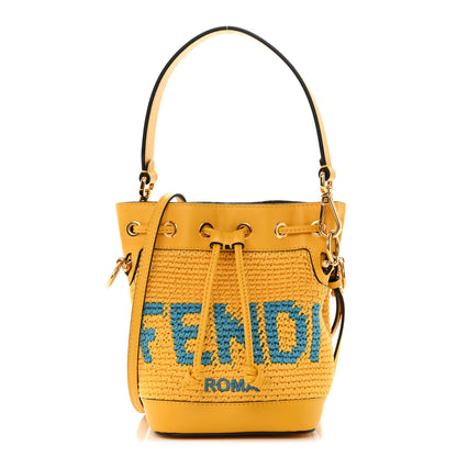 Fendi Crochet Vitello King F is Fendi Logo Woven Mini Mon Tresor Bucket Bag Mimosa Cyber Blue 1 of 12