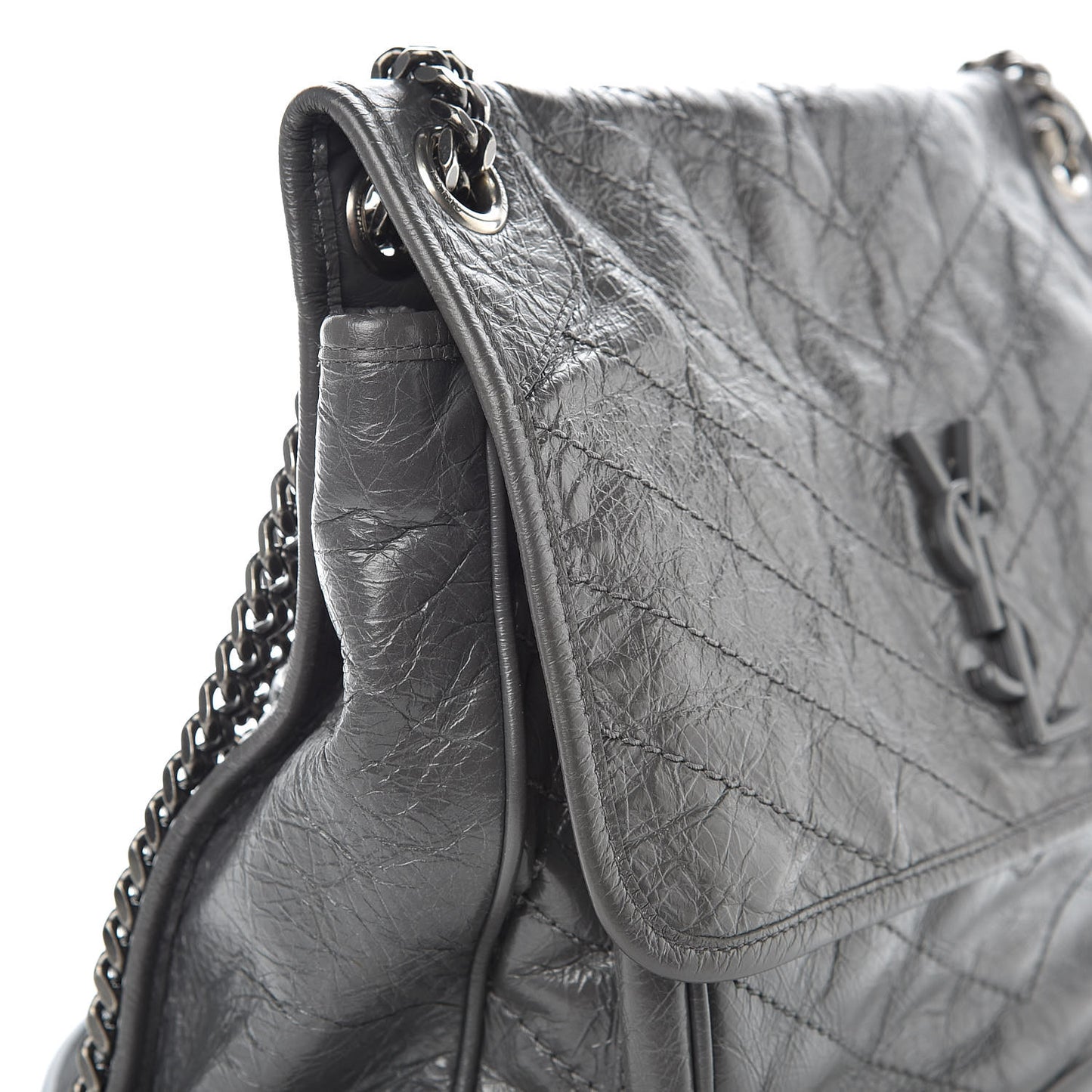 Crinkled Calfskin Matelasse Monogram Large Niki Chain Satchel Storm
