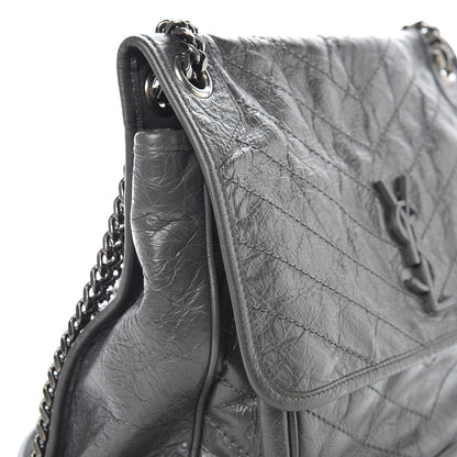 Saint Laurent Crinkled Calfskin Matelasse Monogram Large Niki Chain Satchel Storm 13 of 14