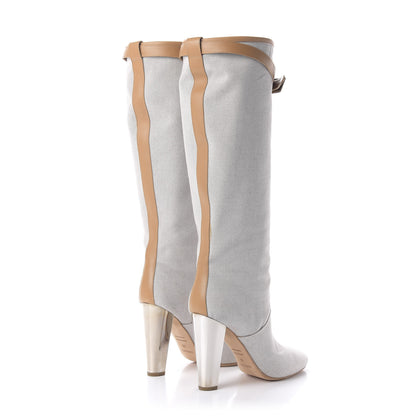 Hermes Toile Calfskin Knee High Riding Boots 39 4 of 6