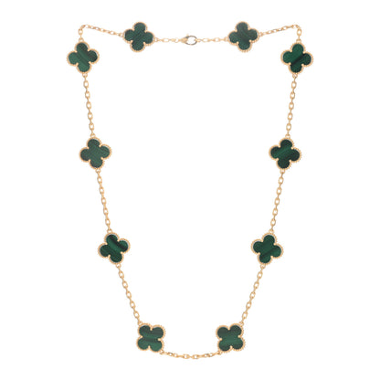 Van Cleef & Arpels 18K Yellow Gold Malachite 10 Motifs Vintage Alhambra Necklace 2 of 3