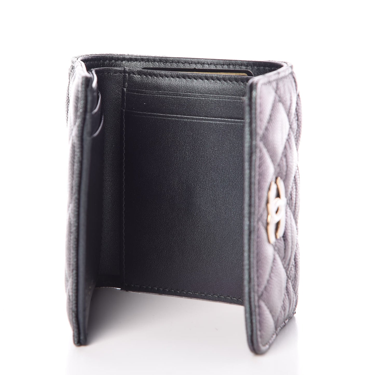 Iridescent Caviar Quilted Wallet Black