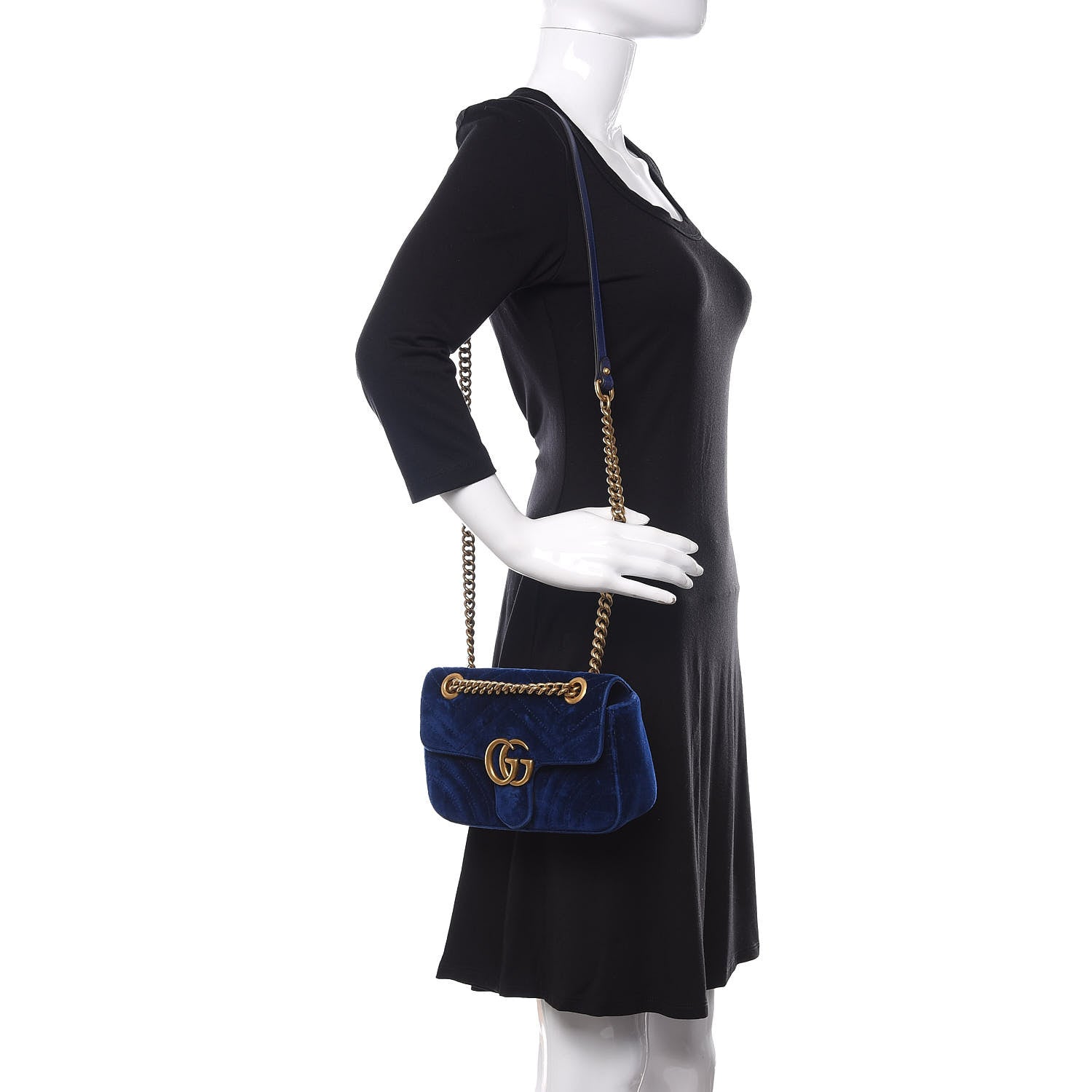 Gucci Velvet Matelasse Mini GG Marmont Shoulder Bag Cobalt Blue 2 of 9