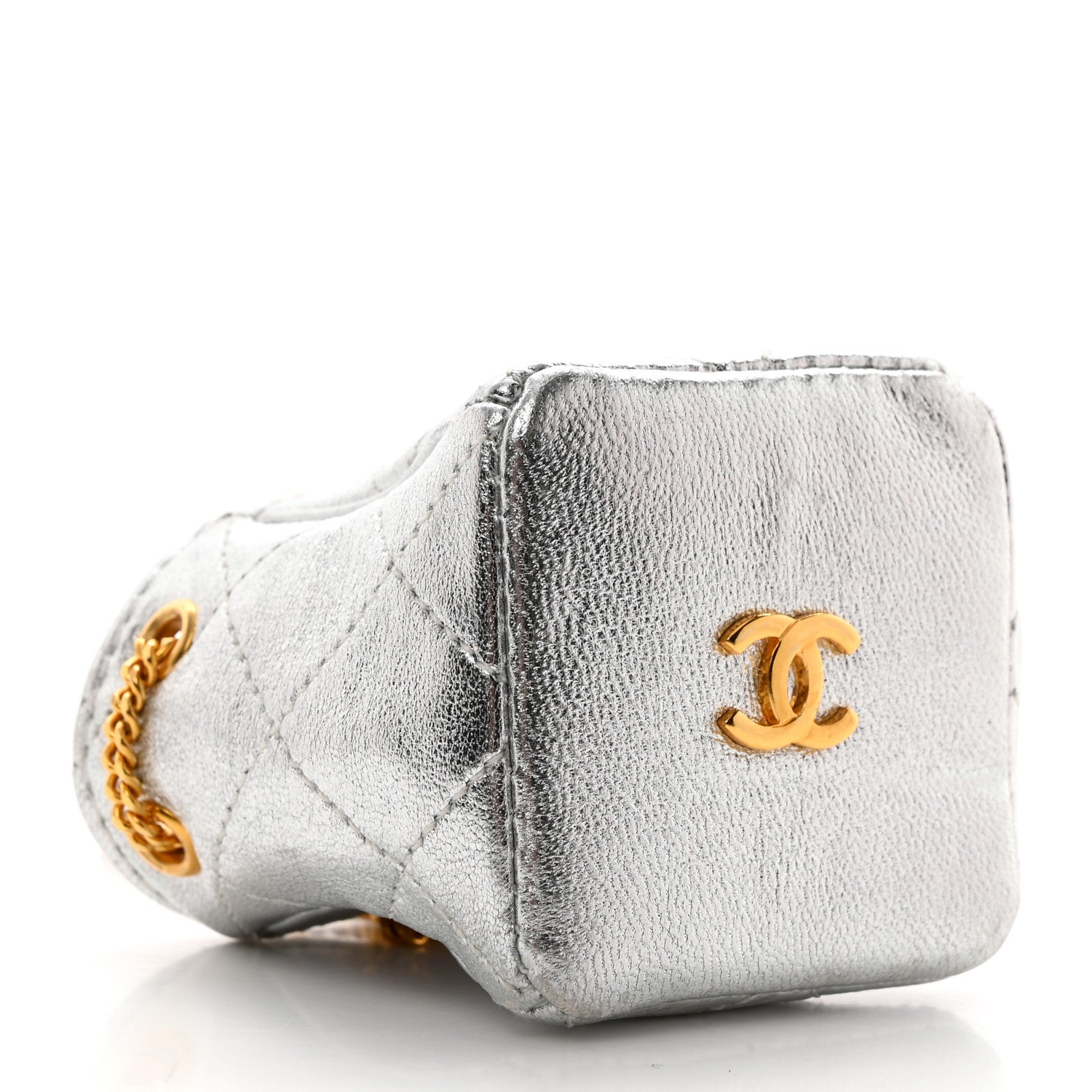 Chanel Metallic Lambskin Quilted Micro Drawstring Pouch Silver 4 of 10