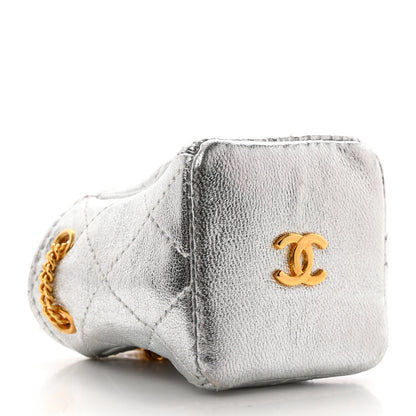 Chanel Metallic Lambskin Quilted Micro Drawstring Pouch Silver 4 of 10