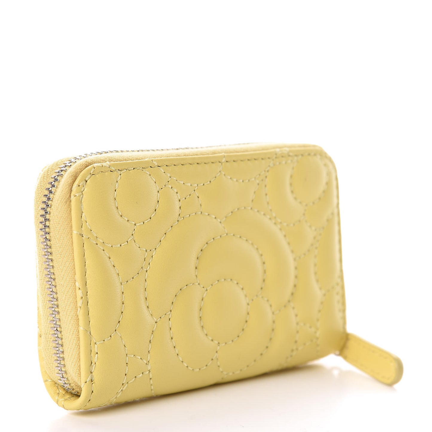 Lambskin Camellia Embossed Zip Coin Purse Yellow