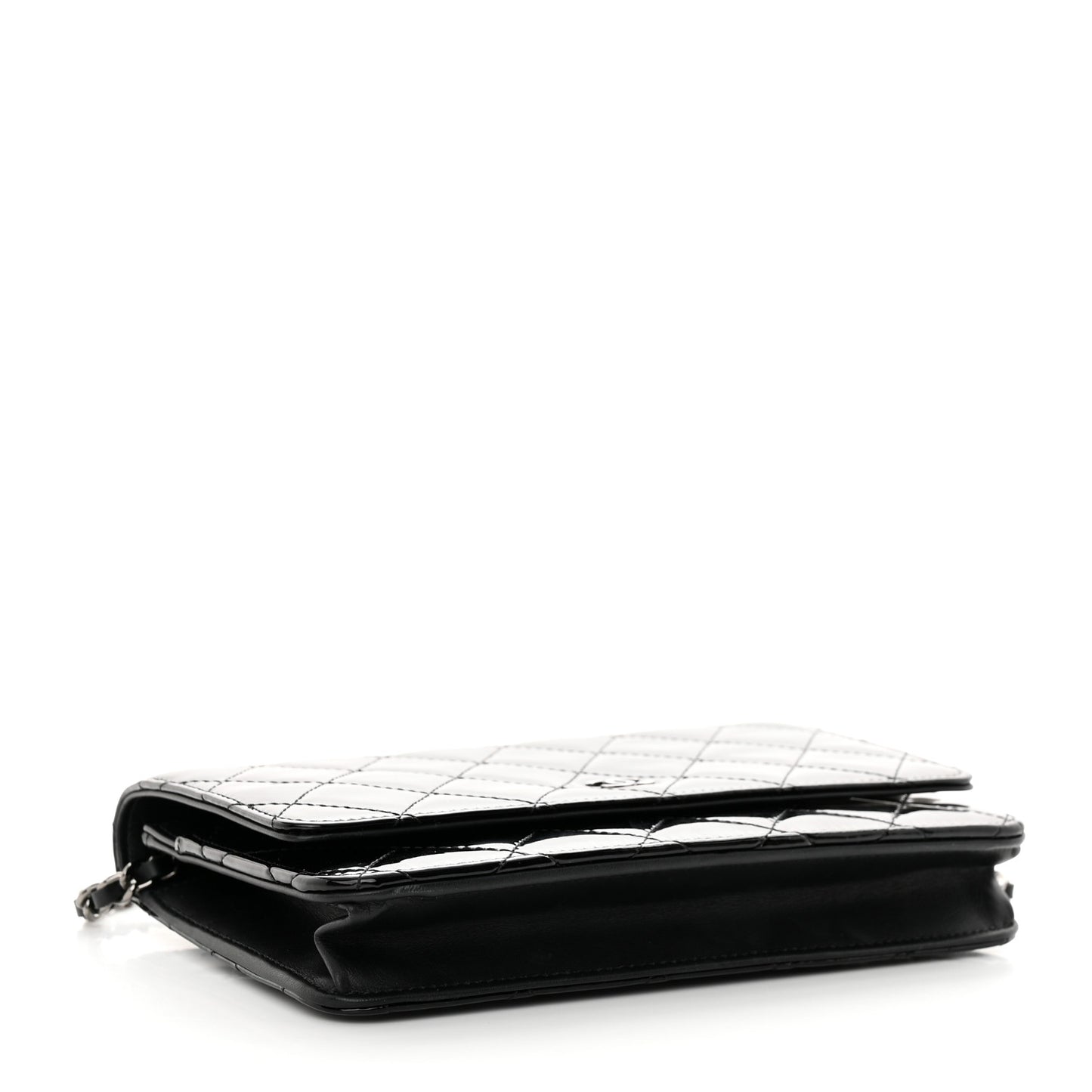 Patent Quilted Wallet On Chain WOC Black