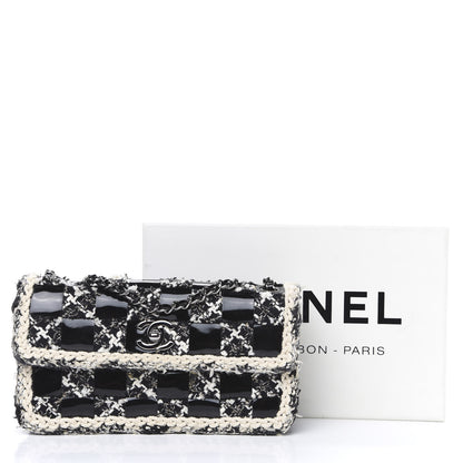 Chanel Tweed Patent Quilted Rectangular Flap Black White 11 of 11
