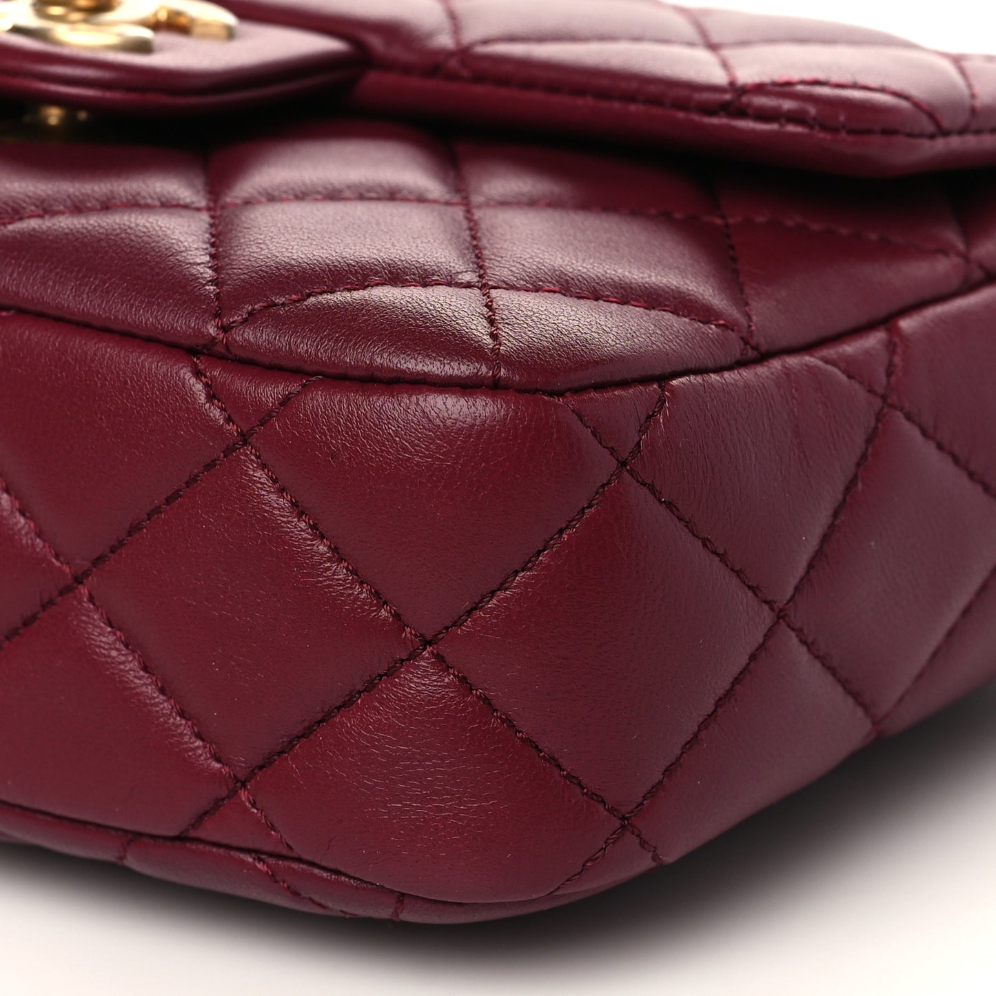 Lambskin Enamel Quilted Mini Coco Hearts Square Flap Burgundy