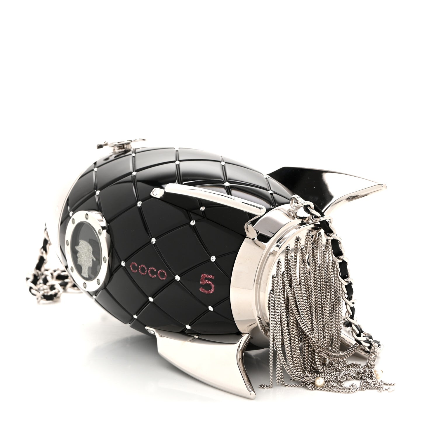 Plexiglass Crystal Rocket Ship Minaudiere Clutch Black