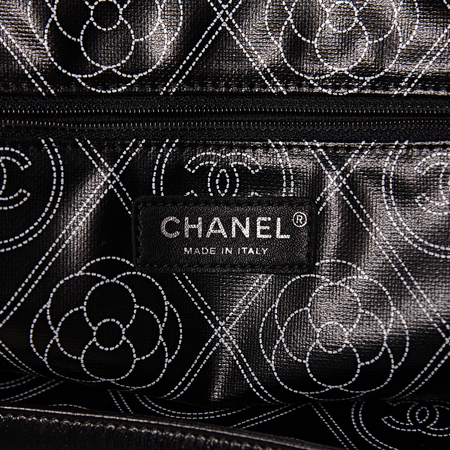 Chanel Coated Canvas Camellia Medium Shopping Tote Black Beige 6 of 14