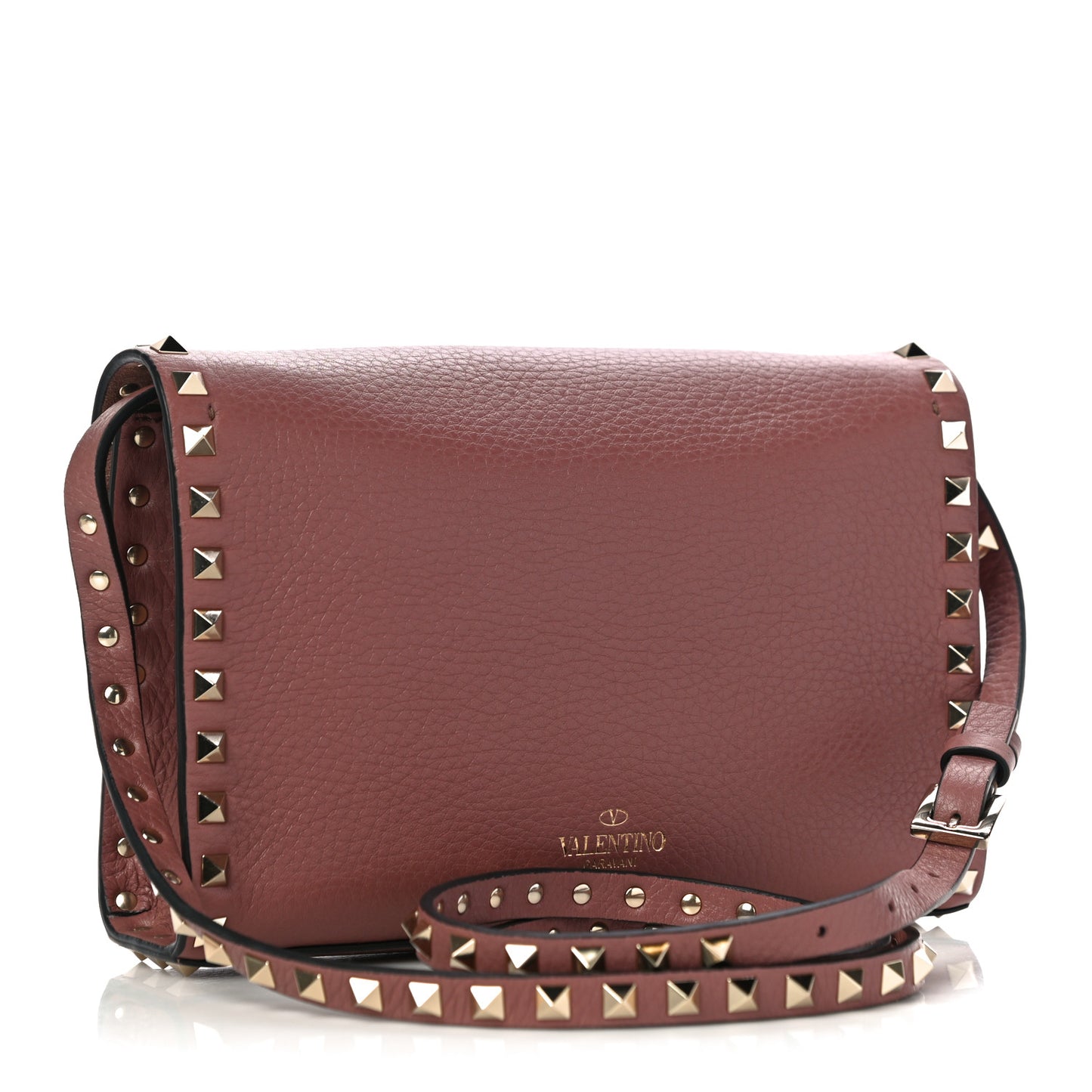 Pebbled Calfskin Medium Rockstud Flip Lock Crossbody Bag Dark Nude