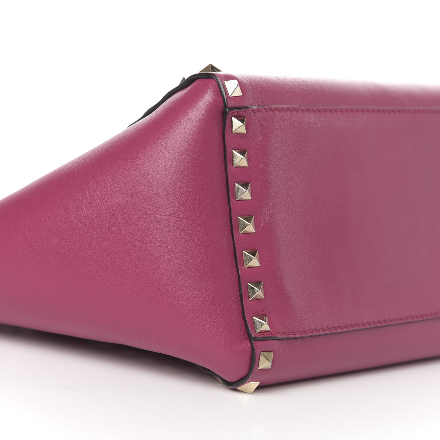 Vitello Small Rockstud Double Handle Tote Deep Cyclamin