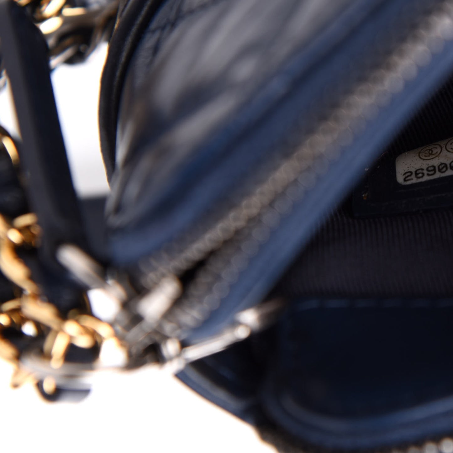 Aged Calfskin Quilted Small Gabrielle Clutch With Chain Navy Blue