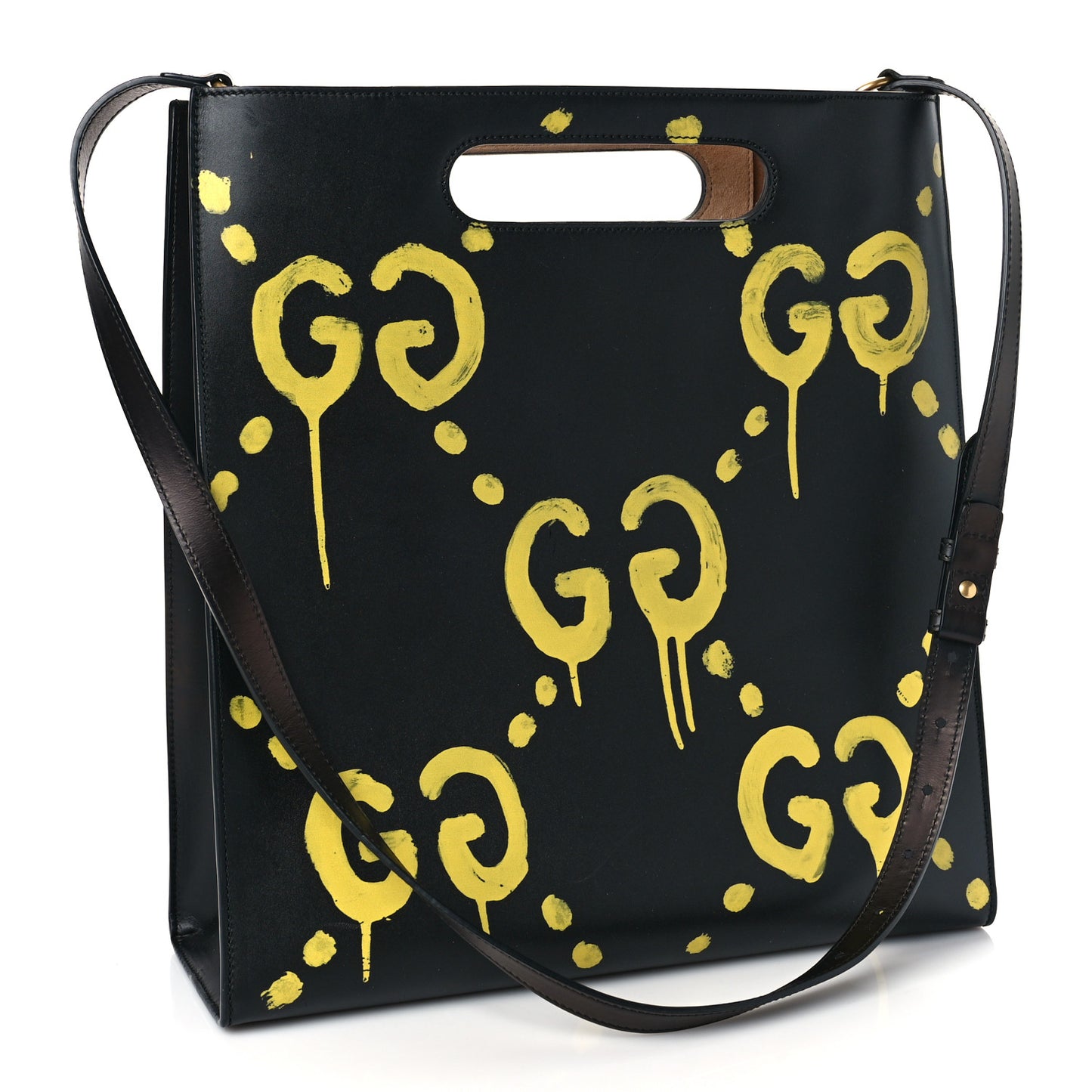 Calfskin GucciGhost Real Medium XL Tote Black Yellow