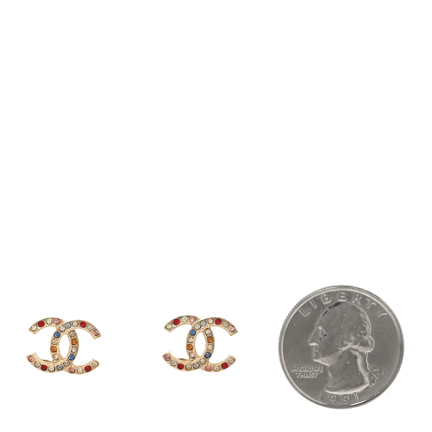 Chanel Crystal Over The Rainbow CC Earrings Gold Multicolor 2 of 5