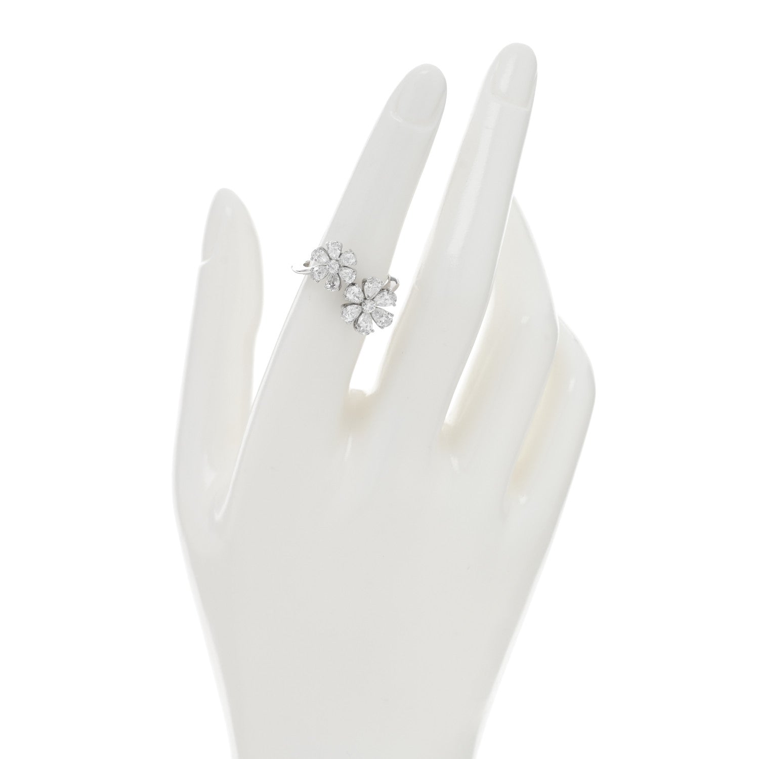 Harry Winston Platinum Diamond Forget-Me-Not Flower Twin Ring 53 6.25 2 of 5