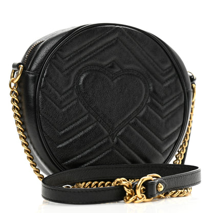 Gucci Azalea Calfskin Matelasse Heart Mini GG Marmont Round Shoulder Bag Black 2 of 7
