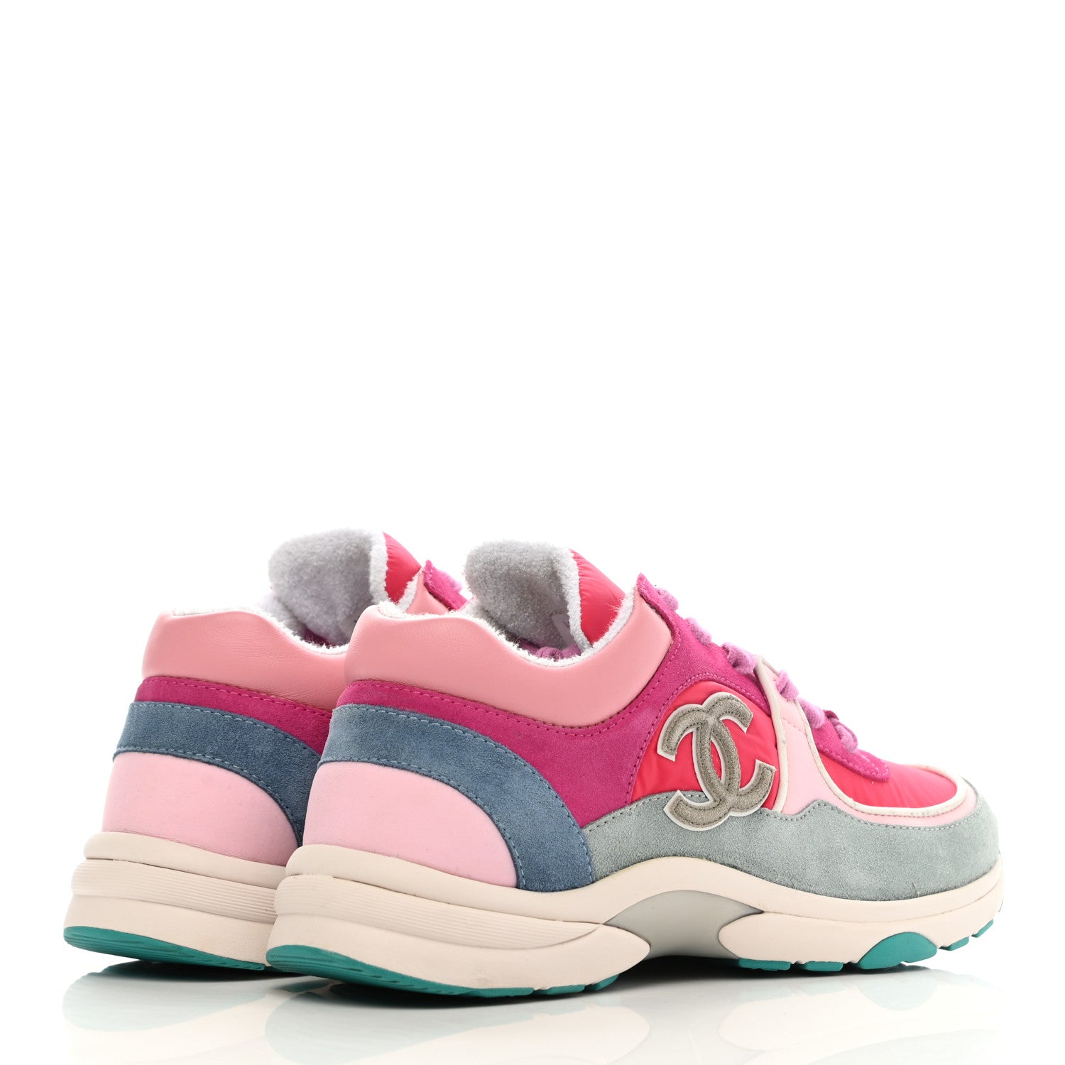 Chanel Nylon Calfskin Suede Womens CC Sneakers 40 Fuchisa Pink 4 of 9