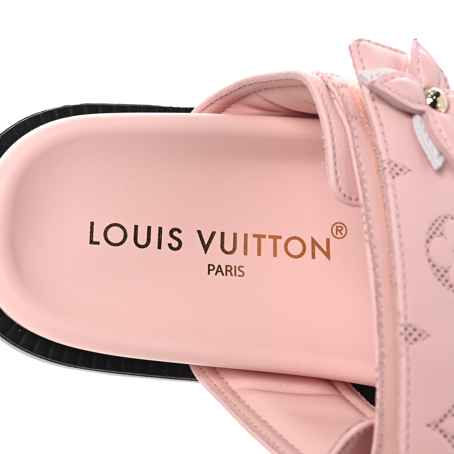 Lambskin Embossed Monogram Sunset Comfort Flat Sandals 38 Pink