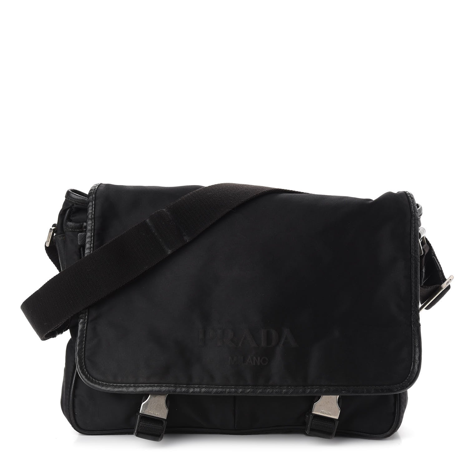 Prada Tessuto Nylon Saffiano Messenger Satchel Black 1 of 9