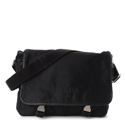 Prada Tessuto Nylon Saffiano Messenger Satchel Black 1 of 9