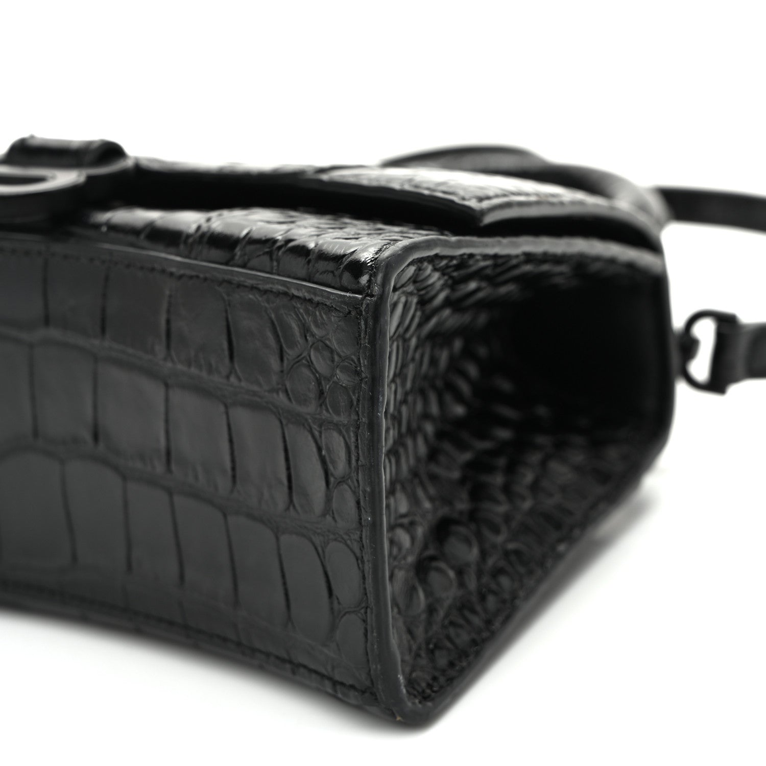 Balenciaga Shiny Calfskin Monochrome Crocodile Embossed Hourglass Top Handle Bag XS Black 9 of 10