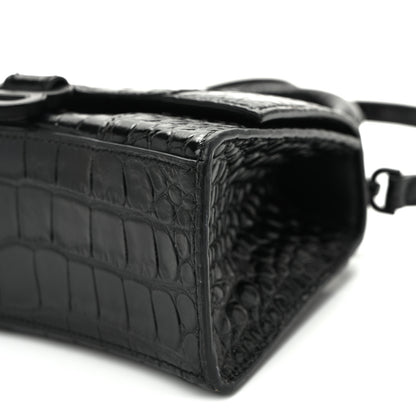 Balenciaga Shiny Calfskin Monochrome Crocodile Embossed Hourglass Top Handle Bag XS Black 9 of 10
