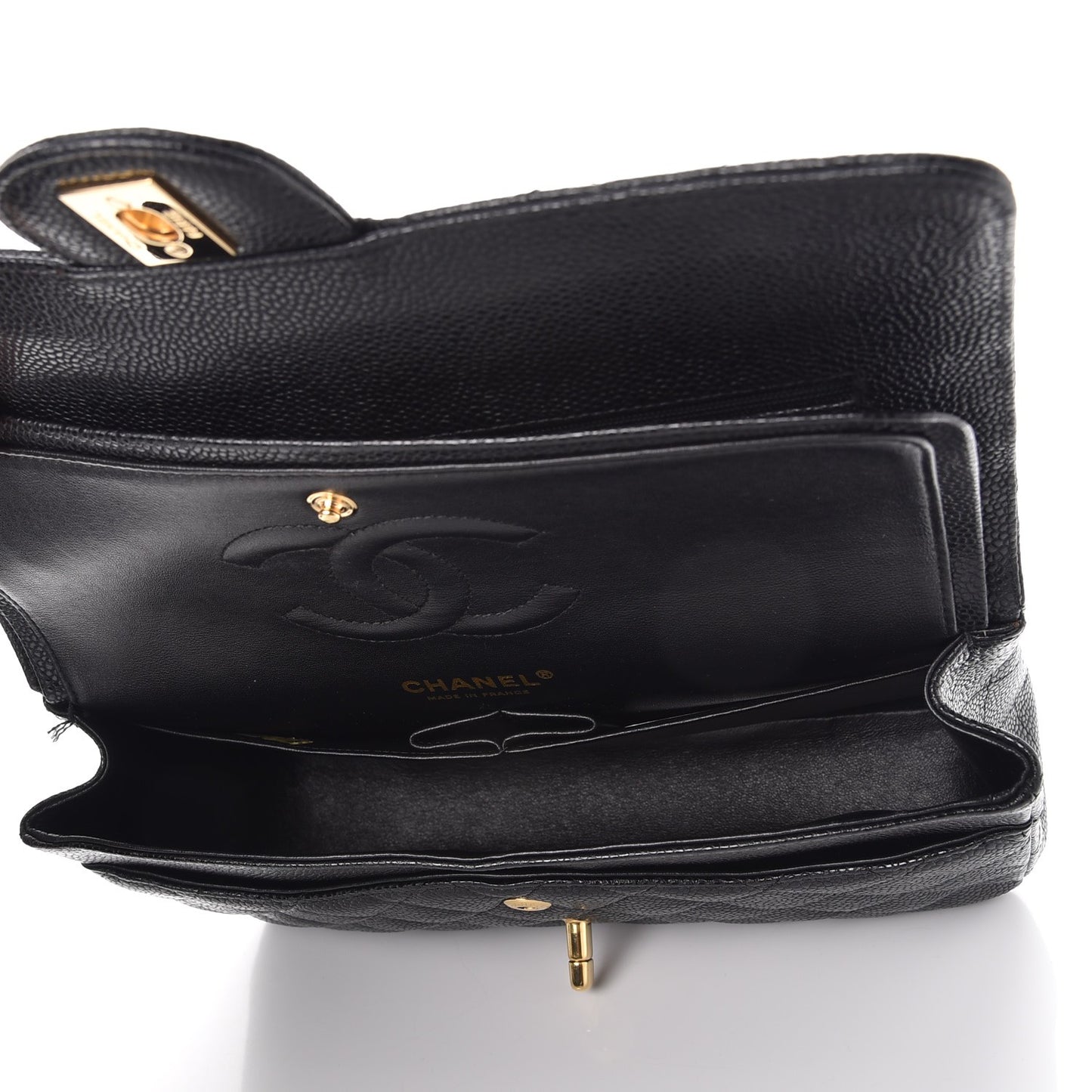 Caviar Quilted Medium Double Flap Black