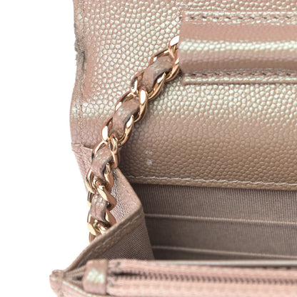 Chanel Iridescent Caviar Quilted Wallet On Chain WOC Beige 16 of 23