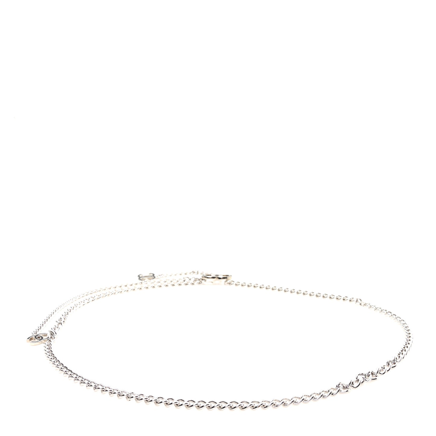 Enamel CC Chain Logo Belt Silver Black
