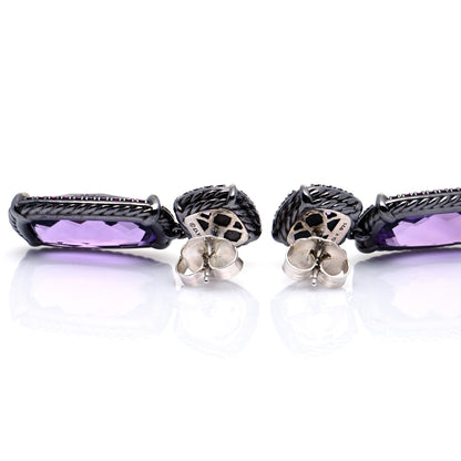 David Yurman Darkened Sterling Silver Amethyst Pink Sapphire Chatelaine Drop Earrings 3 of 7