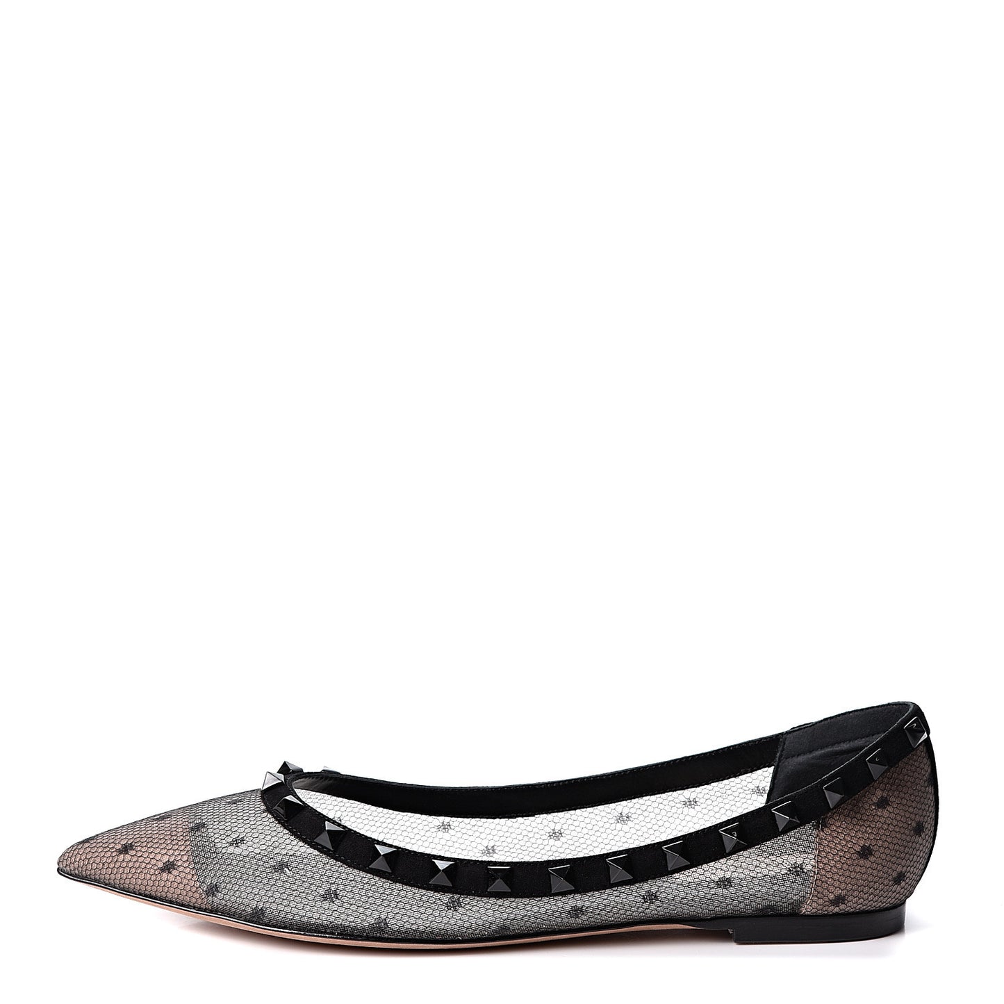 Mesh Point d'Esprit Rockstud Ballerina Flats 39 Black