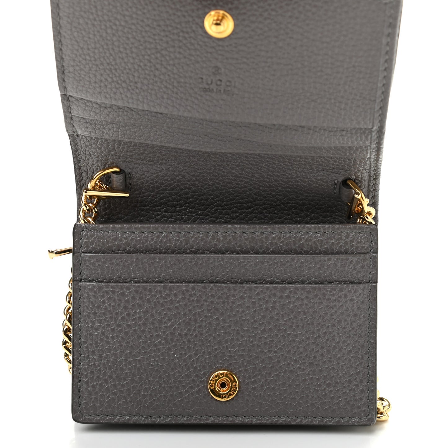 Grainy Calfskin Zumi Chain Card Case Wallet Dusty Grey