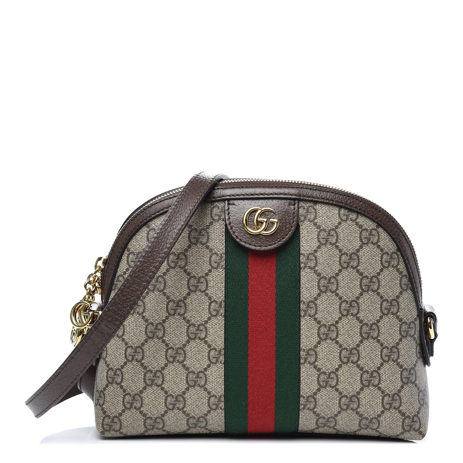 Gucci GG Supreme Monogram Textured Dollar Calfskin Web Small Ophidia Dome Shoulder Bag Beige Ebony New Acero 1 of 9
