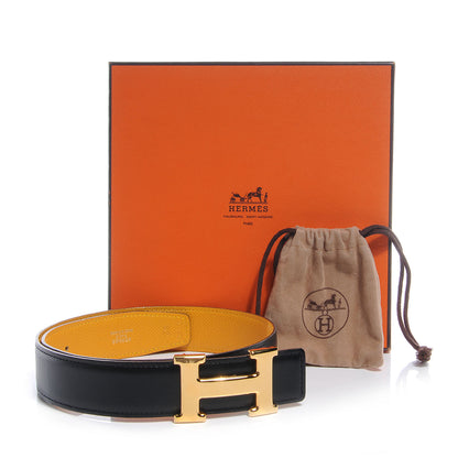 Hermes Box Courchevel Reversible Constance 32mm H Belt Noir and Jaune 62 7 of 7