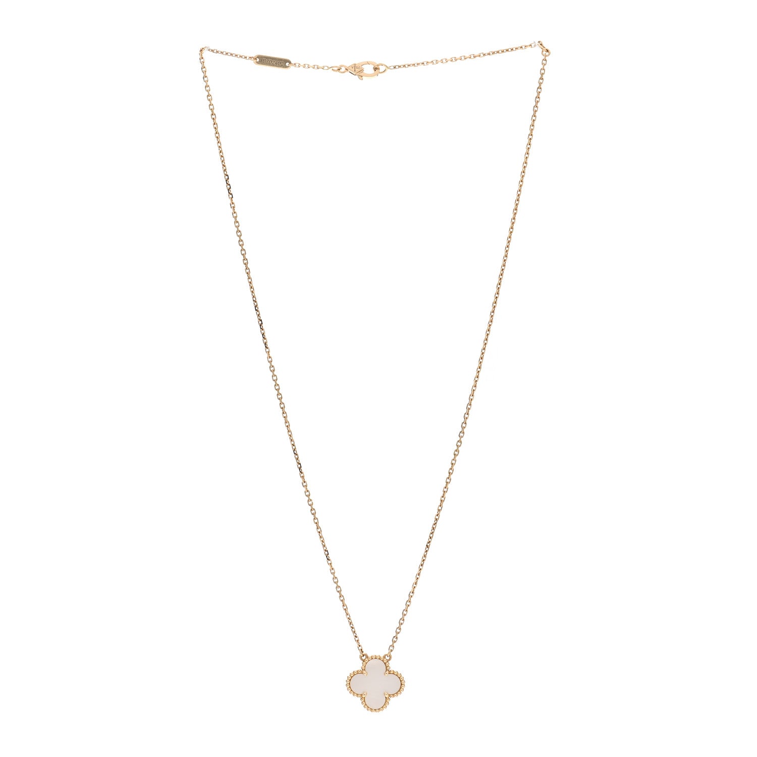 Van Cleef & Arpels 18K Yellow Gold Mother of Pearl Vintage Alhambra Pendant Necklace 3 of 6