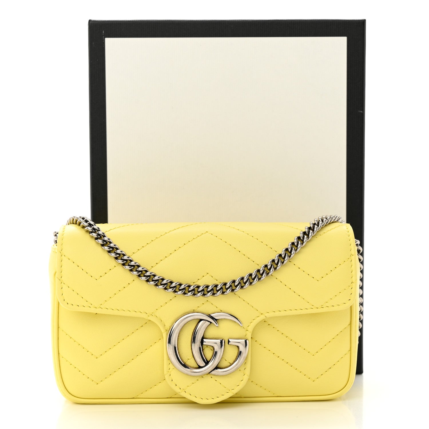 Gucci Calfskin Matelasse Super Mini GG Marmont Shoulder Bag Banana 11 of 11