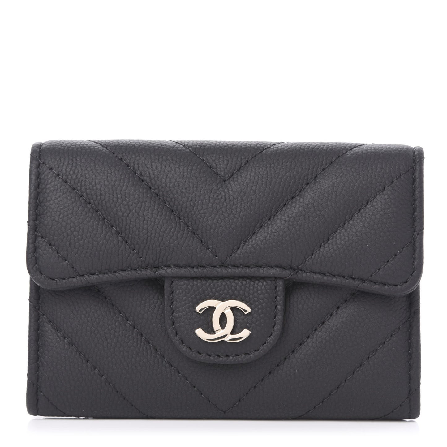 Matte Caviar Chevron Quilted Flap Card Holder Black