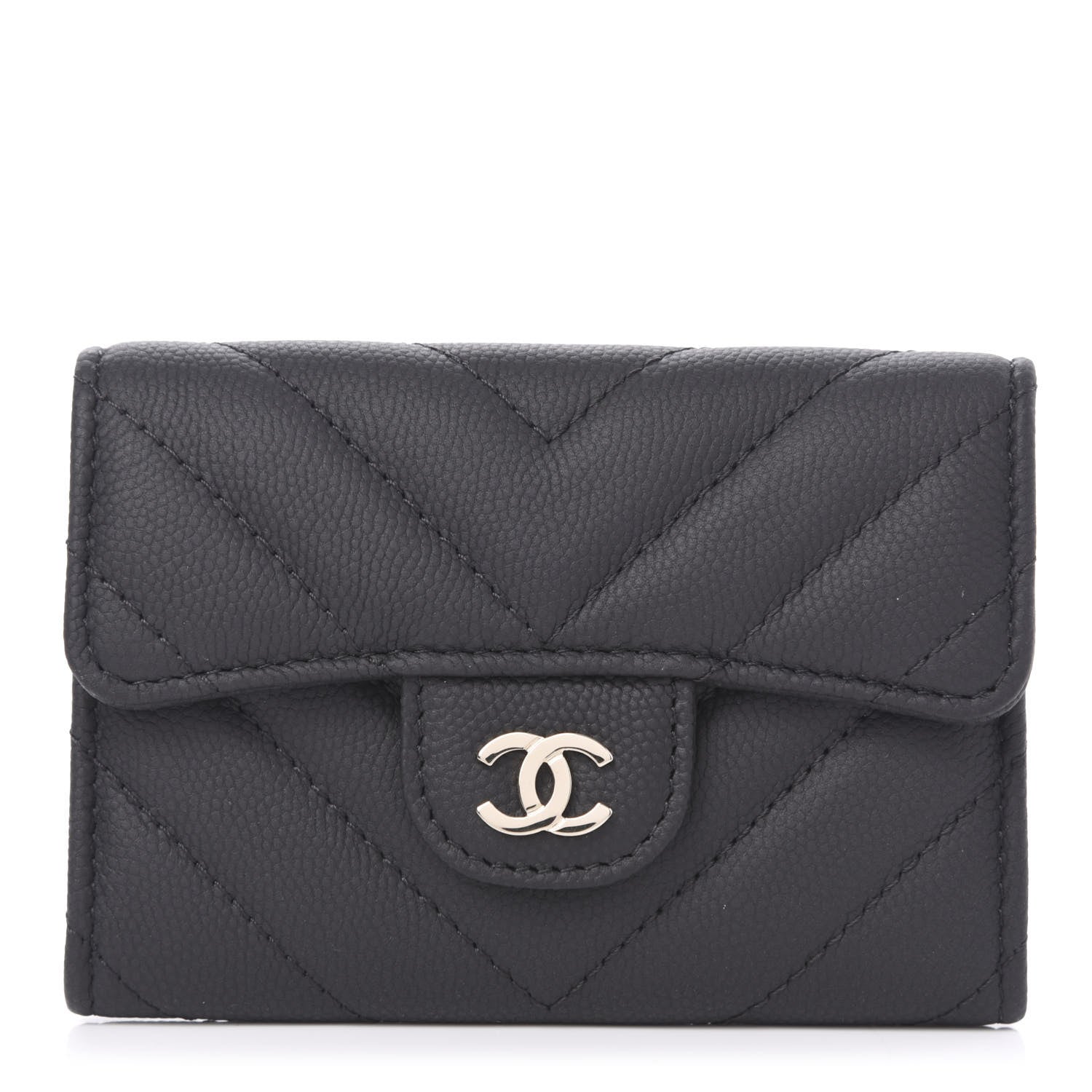 Chanel Matte Caviar Chevron Quilted Flap Card Holder Black 1 of 12