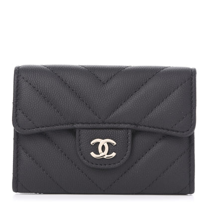 Chanel Matte Caviar Chevron Quilted Flap Card Holder Black 1 of 12