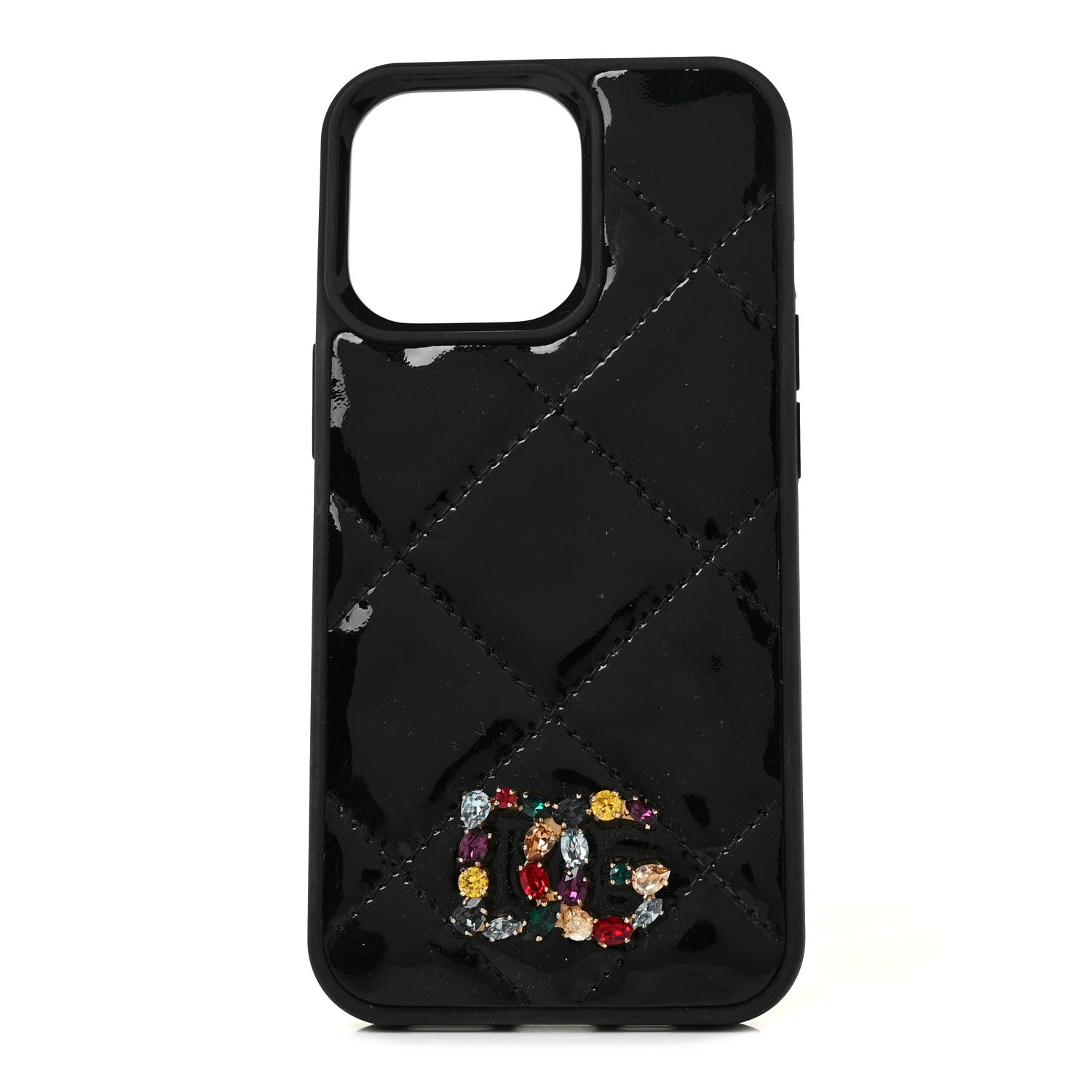 Dolce & Gabbana Patent Crystal Embellished DG iPhone 13 Pro Case Black 1 of 4