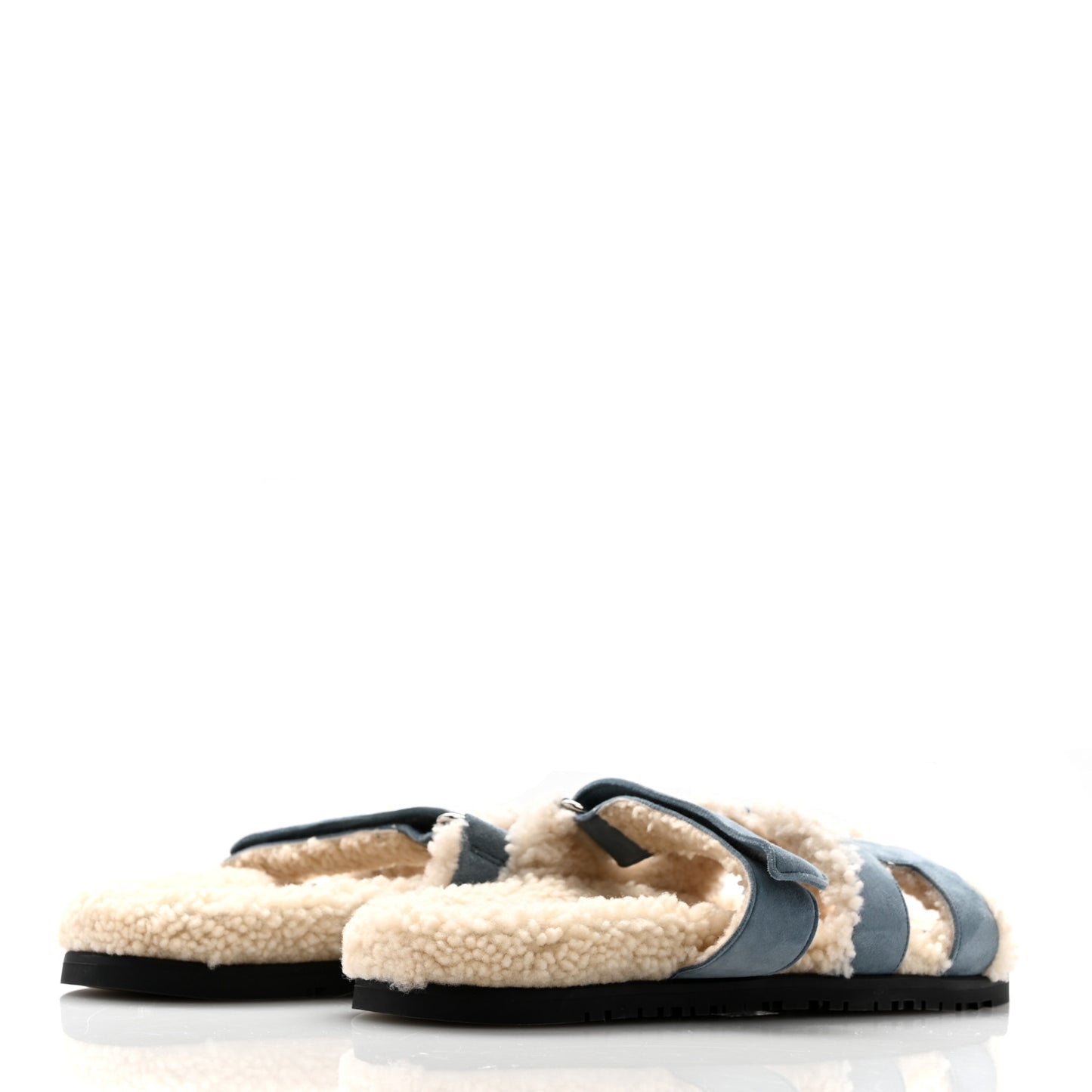Suede Goatskin Woolskin Womens Chypre Sandals 40 Bleu Pinede Ecru