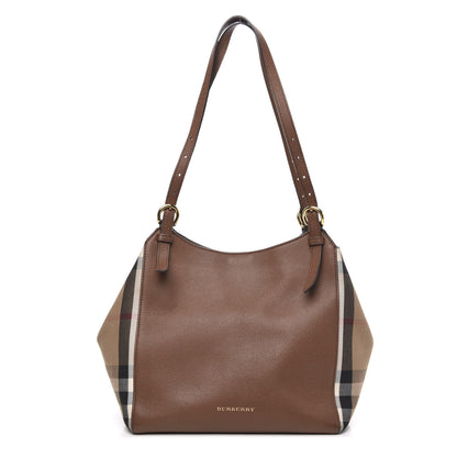 Burberry Grainy Calfskin House Check Small Canterbury Tote Tan 1 of 15